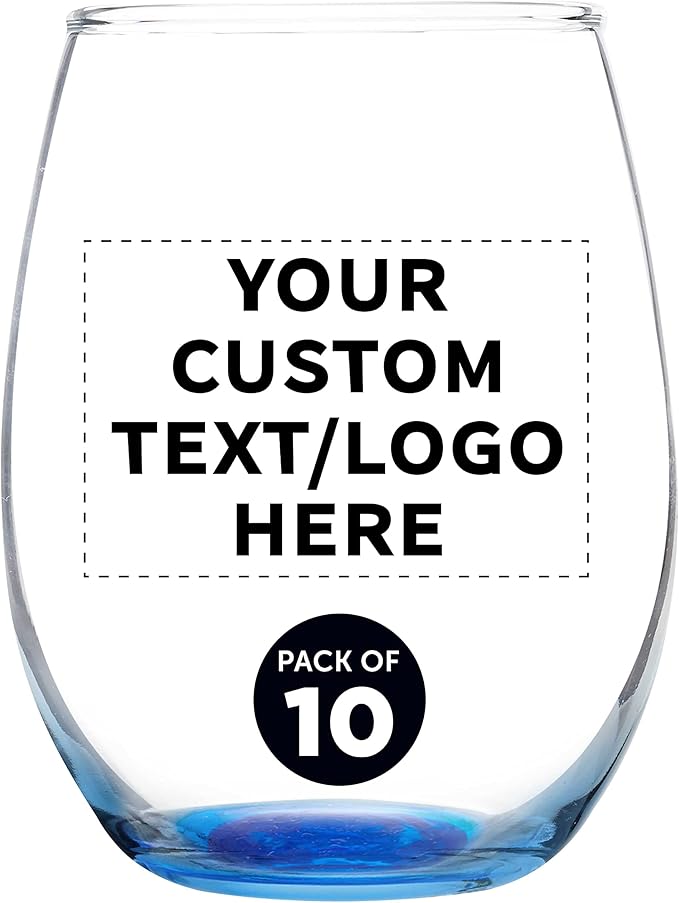 Custom Stemless Wine Glass 9 oz. Set of 10, Personalized Bulk Pack by DISCOUNTPROMOS