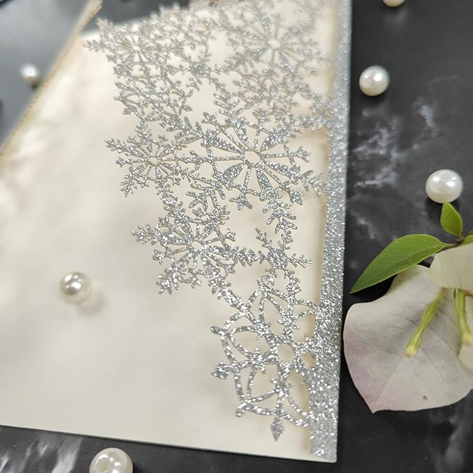 20 sets glitter snowflake invitations, laser cut wedding invitations, DIY - Image 3