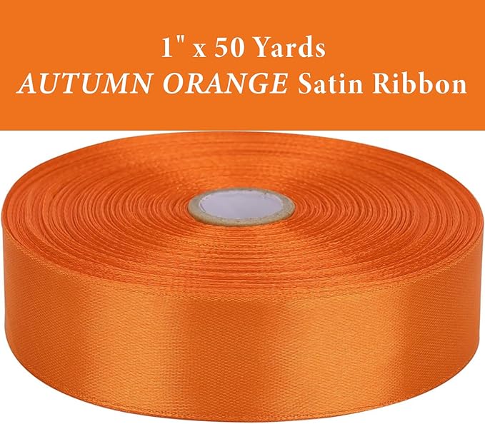 1 Inch Autumn Orange Satin Ribbon 50 Yards Solid Fabric Ribbons - Image 2