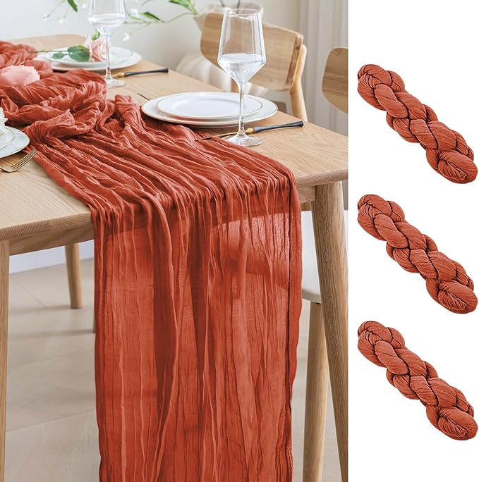 Asee'm 3pcs Cheesecloth Table Runner 120 Inches Long Terracotta Boho Gauze by Aseem