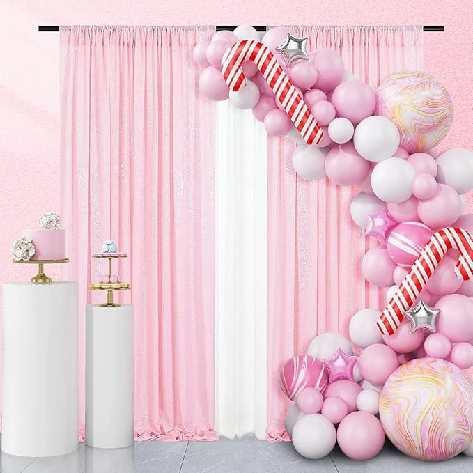 SquarePie Sequin Curtain 2FT x 8FT Pink 2pcs Backdrop Sparkly Wedding by SquarePie