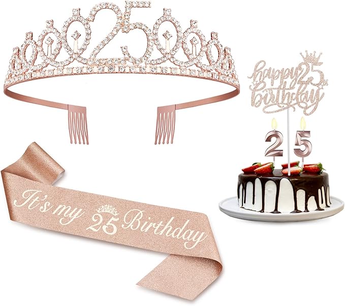 25th Birthday Decorations for Women Including Sash, Tiara/Crown, Numeral by JueslyBirthdayParty