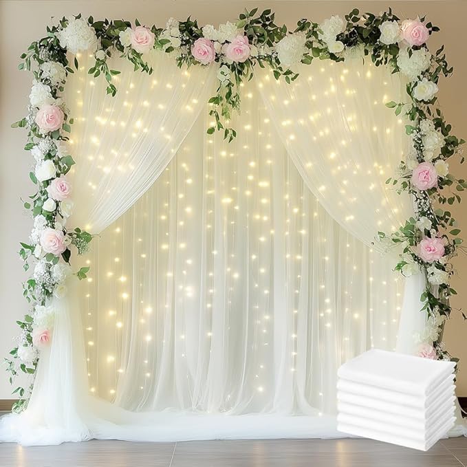 Fomcet Tulle Backdrop Curtains Ivory 30FT X 10FT Tulle Curtain by Fomcet