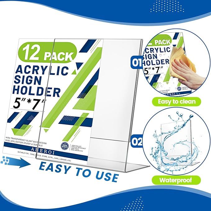 Aheroi 12Pcs Acrylic Sign Holder, 5x7 Clear Sign Holders, L-Shape Table Sign - Image 4