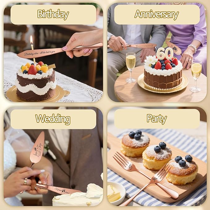 Personalized 4 Piece Wedding Cake Cutting Set, Custom Names Cake Knife and - Image 7