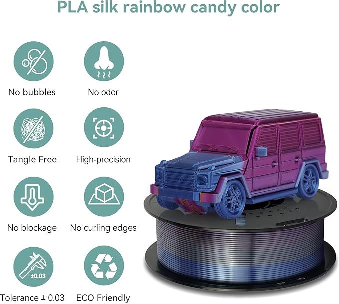 Kingroon Silk PLA Filament 1.75mm Rainbow Color Changing Filament 3D Printer - Image 4