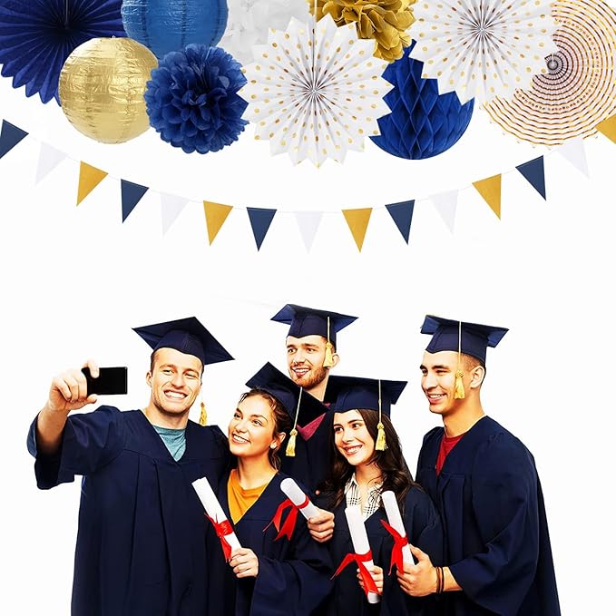 Navy-Blue White Gold Party-Decorations - Image 4