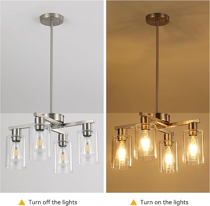 4-Light Modern Farmhouse Brushed Nickel Chandelier, Dining Room Light Fixture - Image 7