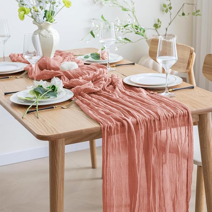 Asee'm 3pcs Cheesecloth Table Runner 120 Inches Dark Rose Boho Gauze Cheese - Image 6