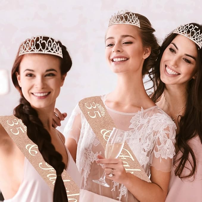 35th Birthday Decorations for Women Including Sash, Tiara/Crown, Numeral - Image 6