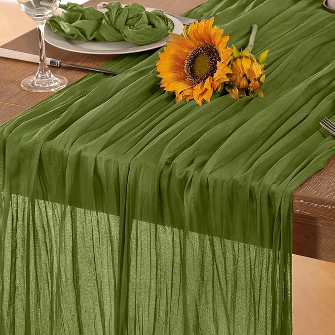 Olive Green Cheesecloth Table Runner Fall Table Runner Boho Gauze 120 Inches by DeZerlor