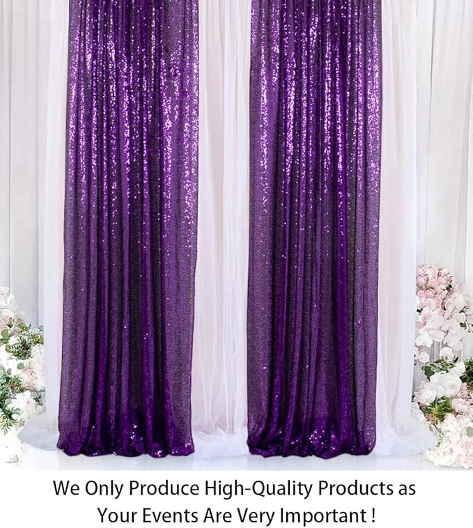ShinyBeauty Sequin Backdrop Curtains 4 Panels Purple 2FTx8FT Sequin Fabric - Image 2