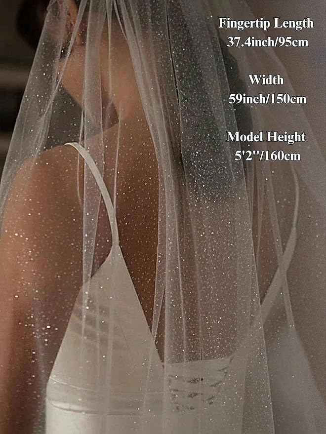 Short Glitter Wedding Bridal Veil - Image 3
