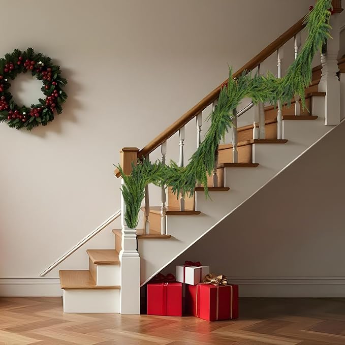 2 Pcs Christmas Decorations Artificial Norfolk Pine Garlands, 6 FT Dense Real - Image 5