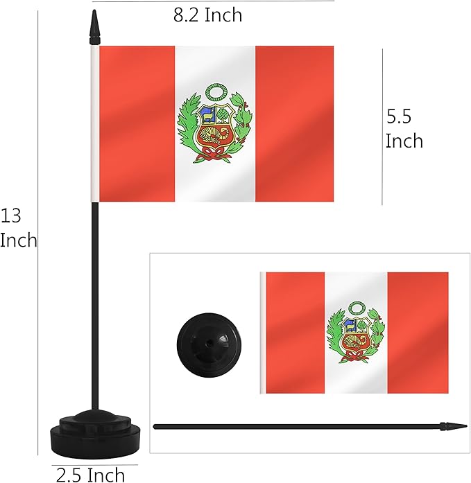 2 Pack Peru Desk Flag Set, Peruvian Desktop Small Miniature Table Office Flag - Image 2