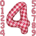 40 Inch Pink Checkered 4 Balloon Large Hot Pink Number Balloons by cocodino