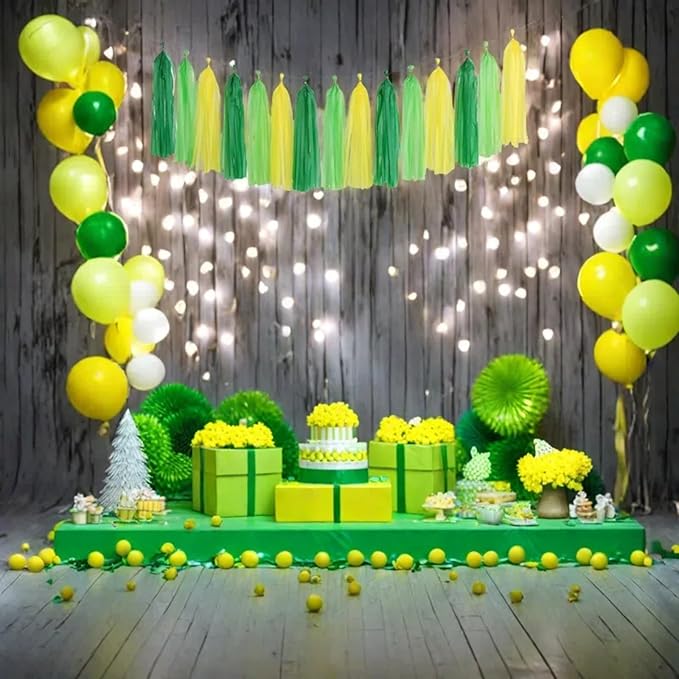 Green Light Green and Yellow Tassel Garland Banner Paper Tassels - Image 6