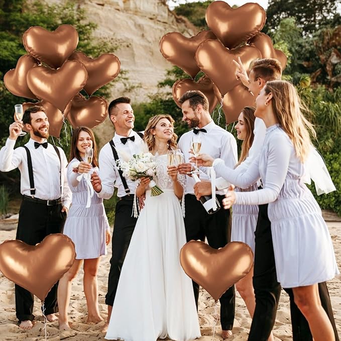 24 Inch Brown Heart Balloons, Coffee Heart Shaped Foil Balloons, Tan Helium - Image 4