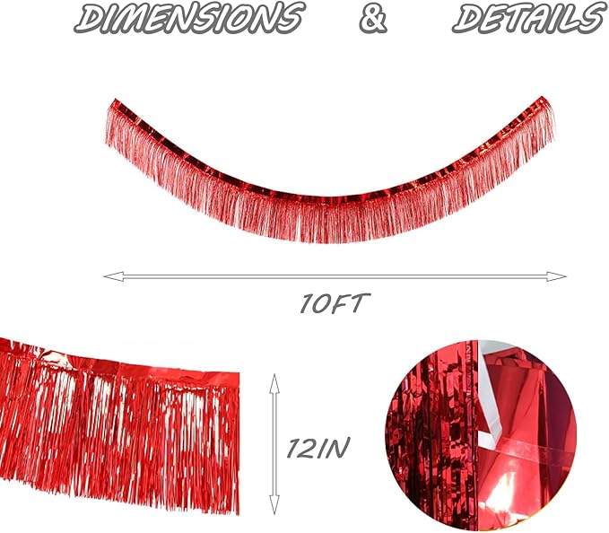 Red Foil Fringe Garland 10FT 2packs, Metallic Foil Tinsel Fringe Banners - Image 2