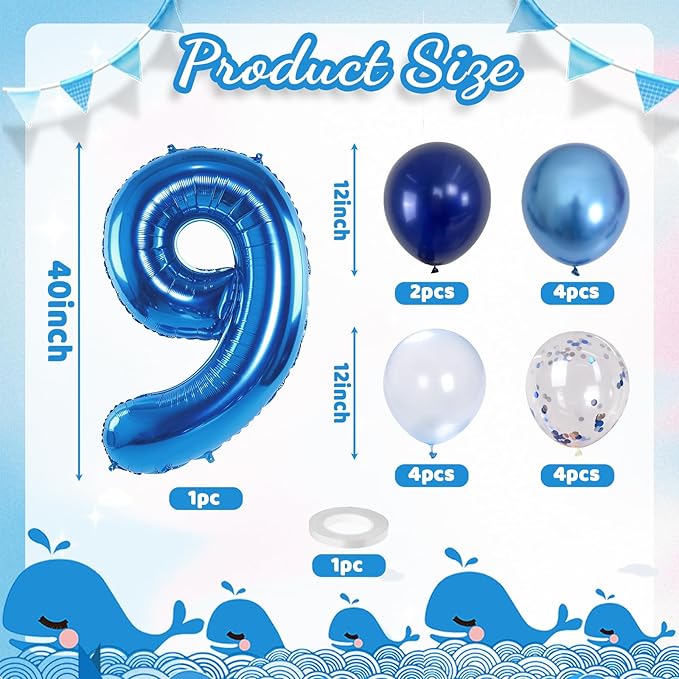 Navy Blue 9 Balloons, 40 Inch Dark Blue Foil Number 9 Balloon Set, XXL Self - Image 2