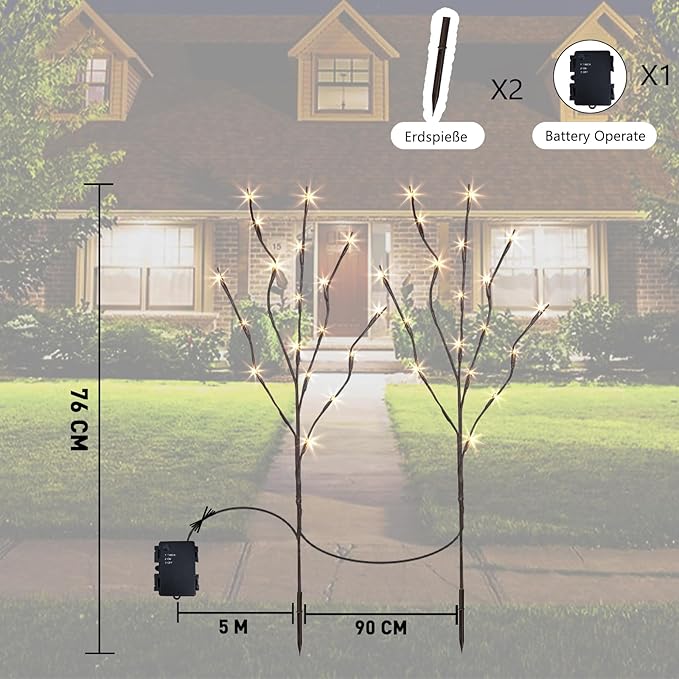 PEIDUO Lighted Branch, 30Inch 2PK 40 LED Pathway Lights, Battery Operate - Image 5
