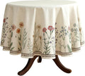 ISAENNE Designer Off White Linen Round Tablecloth, Floral Elegant Table Cloth by Isaennehomedecoration
