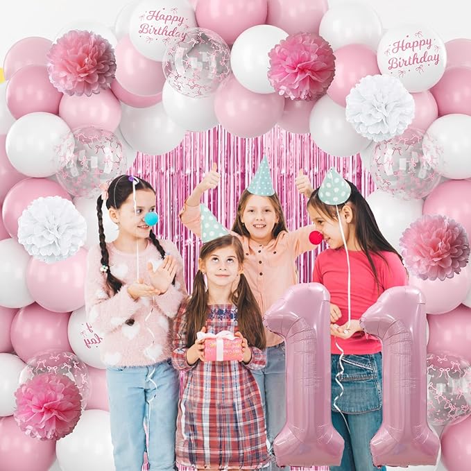 11th Birthday Decorations for Girls Pink Number 11 Balloon Bow Coquette Happy - Image 4