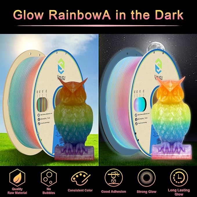 YOUSU PLA Filament Glow in The Dark Multicolor，Rainbow PLA Filament, Gradient - Image 2