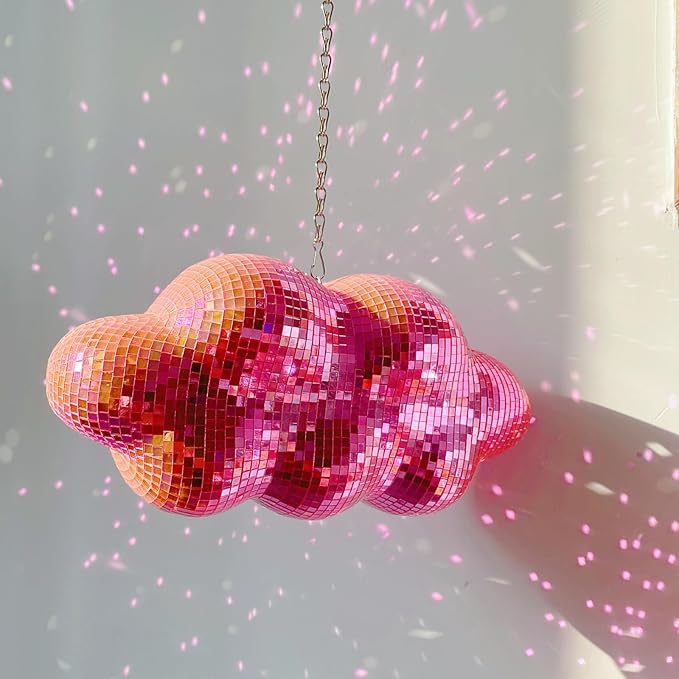 Pink Disco Ball Cloud Shaped, Hanging Disco Decor - Image 2