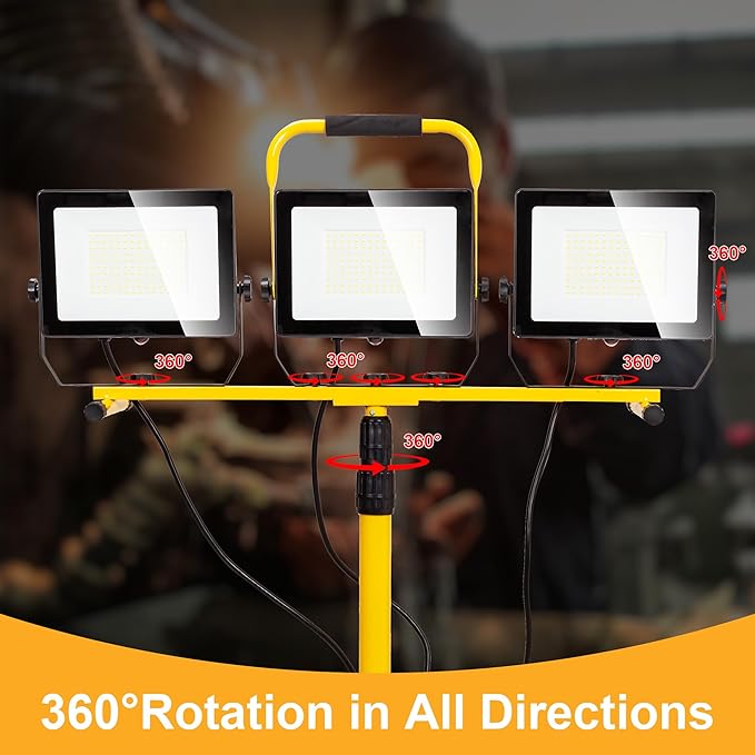 30000 Lumen Work Lights with Stand, 300W Three Head LED Work Light, Waterproof - Image 4