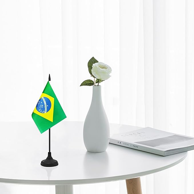 12 Pack Brazil Desk Flag Set, Brazilian Table Office Flag, Small Miniature - Image 5