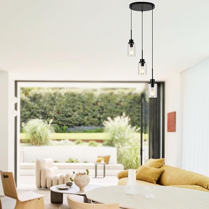 3-Lights Modern Pendant Light Fixtures Black Adjustable Height Ceiling Lights - Image 8