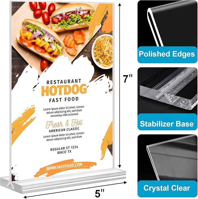 Acrylic Sign Holder 5x7, 10 Pack Clear Double Sided Table Menu Vertical Display - Image 3