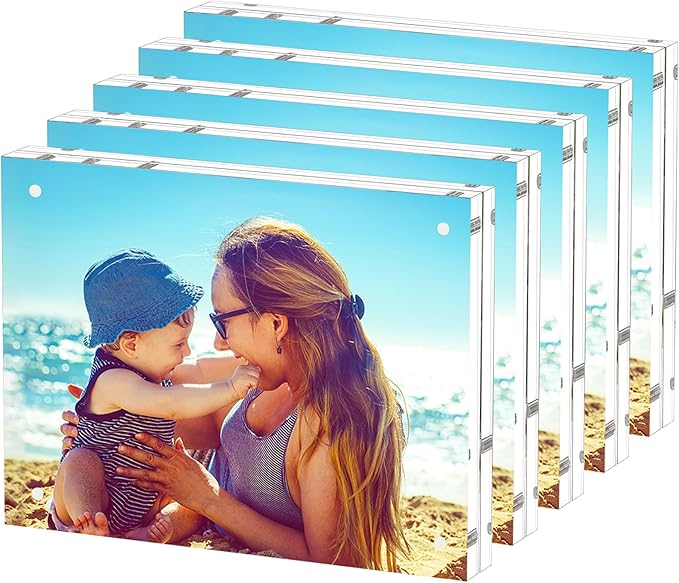 HELPLEX 5 Pack 8x10 Acrylic Picture Frames, 20mm Thicker Frameless Clear Frame by HELPLEX