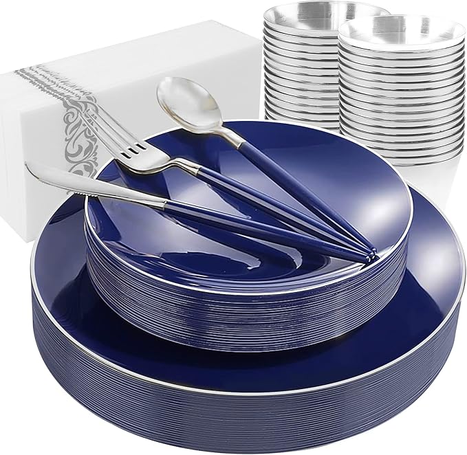 KIRE 175Pcs Blue Plastic Plates by KIRE