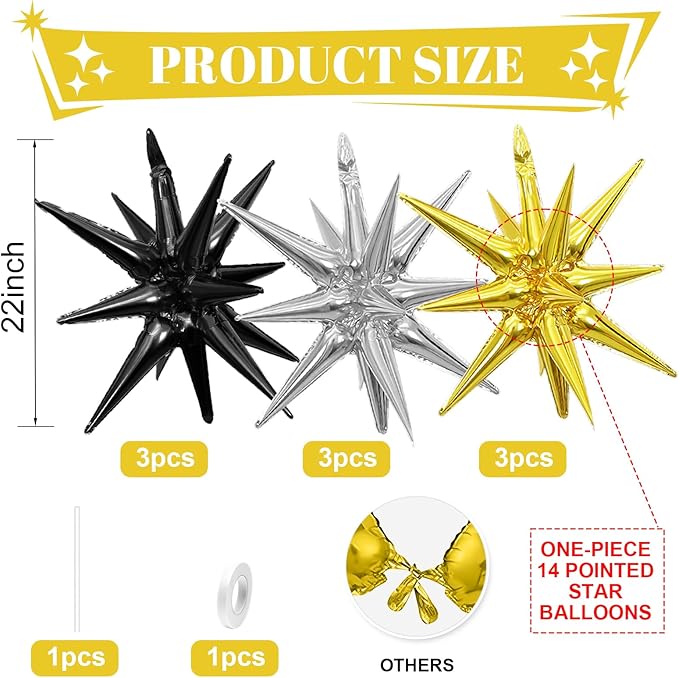 Black Gold Silver Star Balloons - Image 2