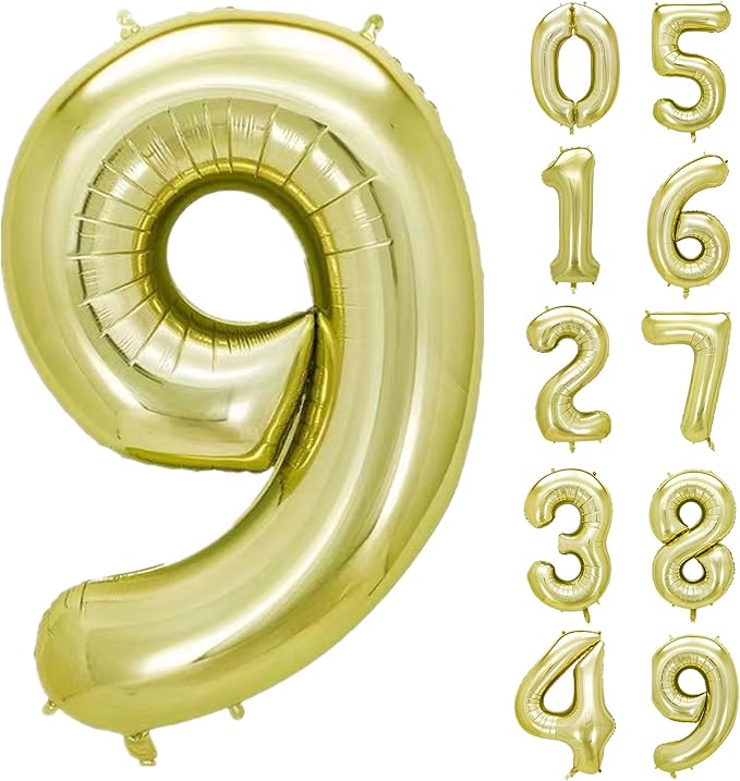 40 Inch Numbers 9 Light Gold Large Balloon Digital 9 by Lnhiya