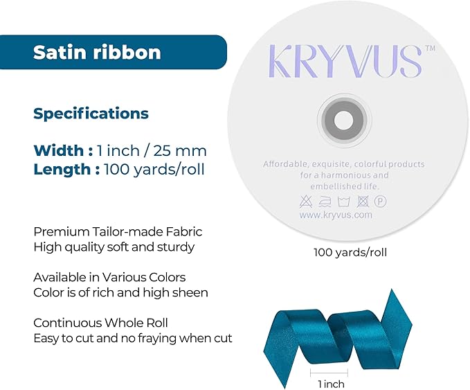Turquoise Satin Ribbon 1 inch X Continuous 100 Yards, Single Face Polyester - Image 3