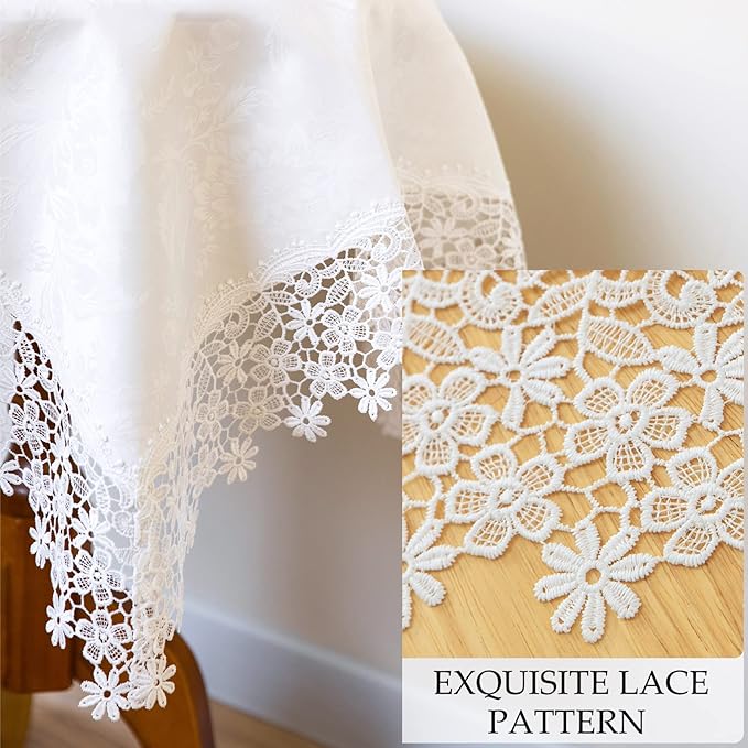 White lace Premium Square Farmhouse Tablecloth Waterproof OilProof SpillProof - Image 3