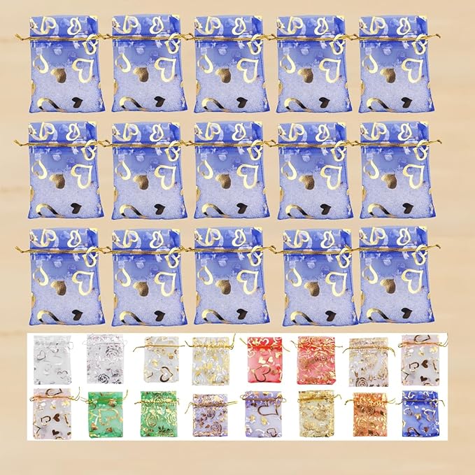 100 Pack 2.8 x 3.5 Inch Flower Heart Organza Jewelry Gift Pouch Candy Pouch - Image 5