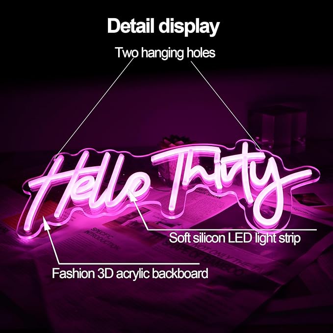 Pink Hello Thirty Neon Sign for Wall - Image 4