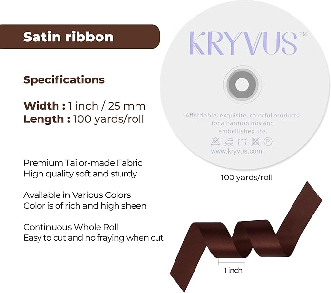 Dark Brown Satin Ribbon 1 inch X Continuous 100 Yards, Single Face Polyester - Image 3