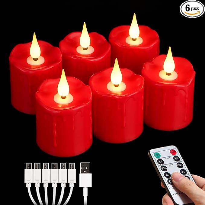 FREEPOWER Rechargeable Flameless LED Votive Candles Red Waterproof LED Candles by FREEPOWER