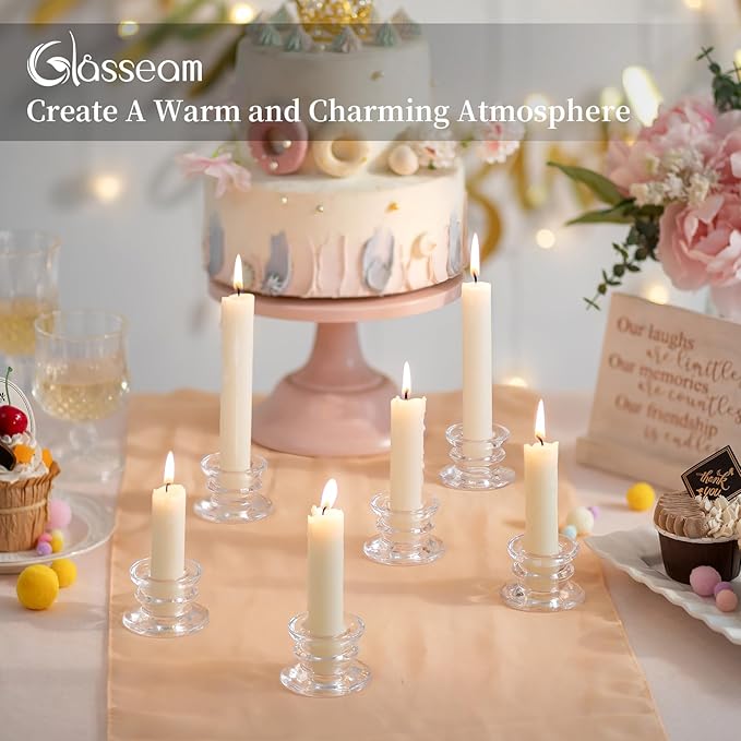Glasseam Glass Tapered Candlestick Holders: 20Pcs Clear Taper Candle Holders - Image 4