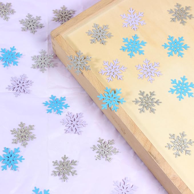 200PC Winter Wonderland Birthday Decorations Silver Blue Purple Snowflake - Image 5