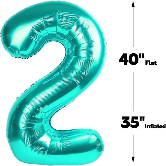 Big 40 Inch Teal Blue 2 Number Balloon Birthday Decoration, Teal Blue Number 2 - Image 3