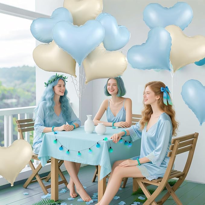 Blue White Heart Balloons, 24Inch Large Cream White Heart Foil Balloons - Image 7