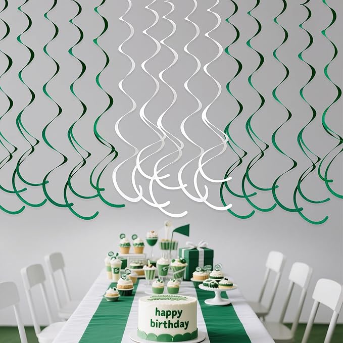 36 Pcs Green White Hanging Swirl Decorations Felt Swirl Streamer Spiral Ceiling - Image 5