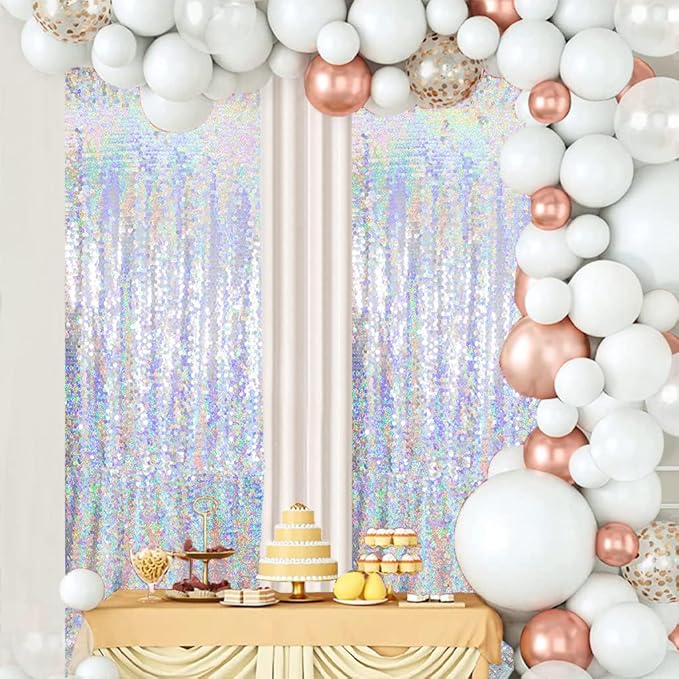 JYFLZQ Iridescent Silver Payette Sequin Backdrop Curtains 8ft x 8ft 1 Panel - Image 8