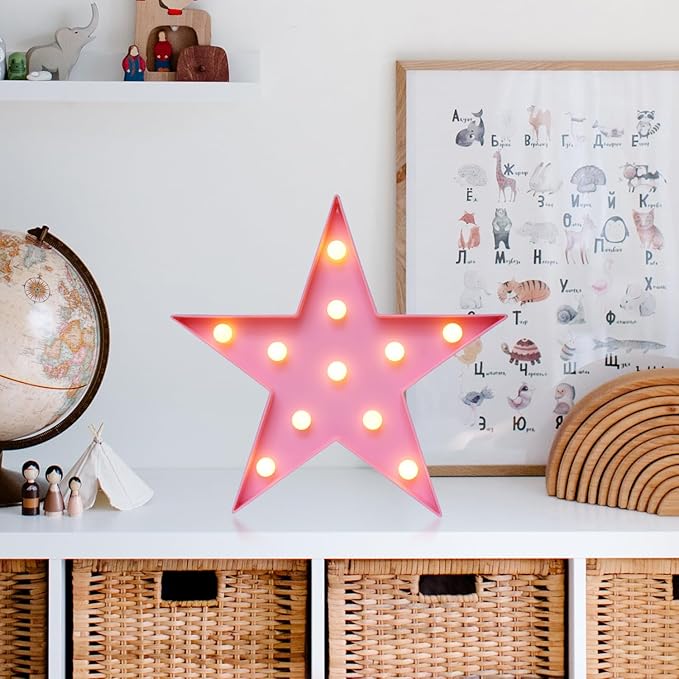 LED Marquee Star Sign Night Light, Battery Operated Star Shaped Desk Table Lamp - Image 4